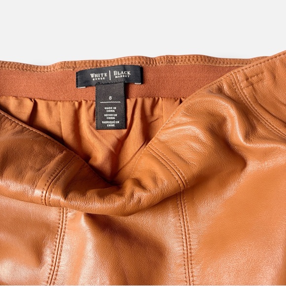 White House Black Market Leather Skirt Cognac Brown A-Line Quiet Luxury Sz 8 - Picture 10 of 13